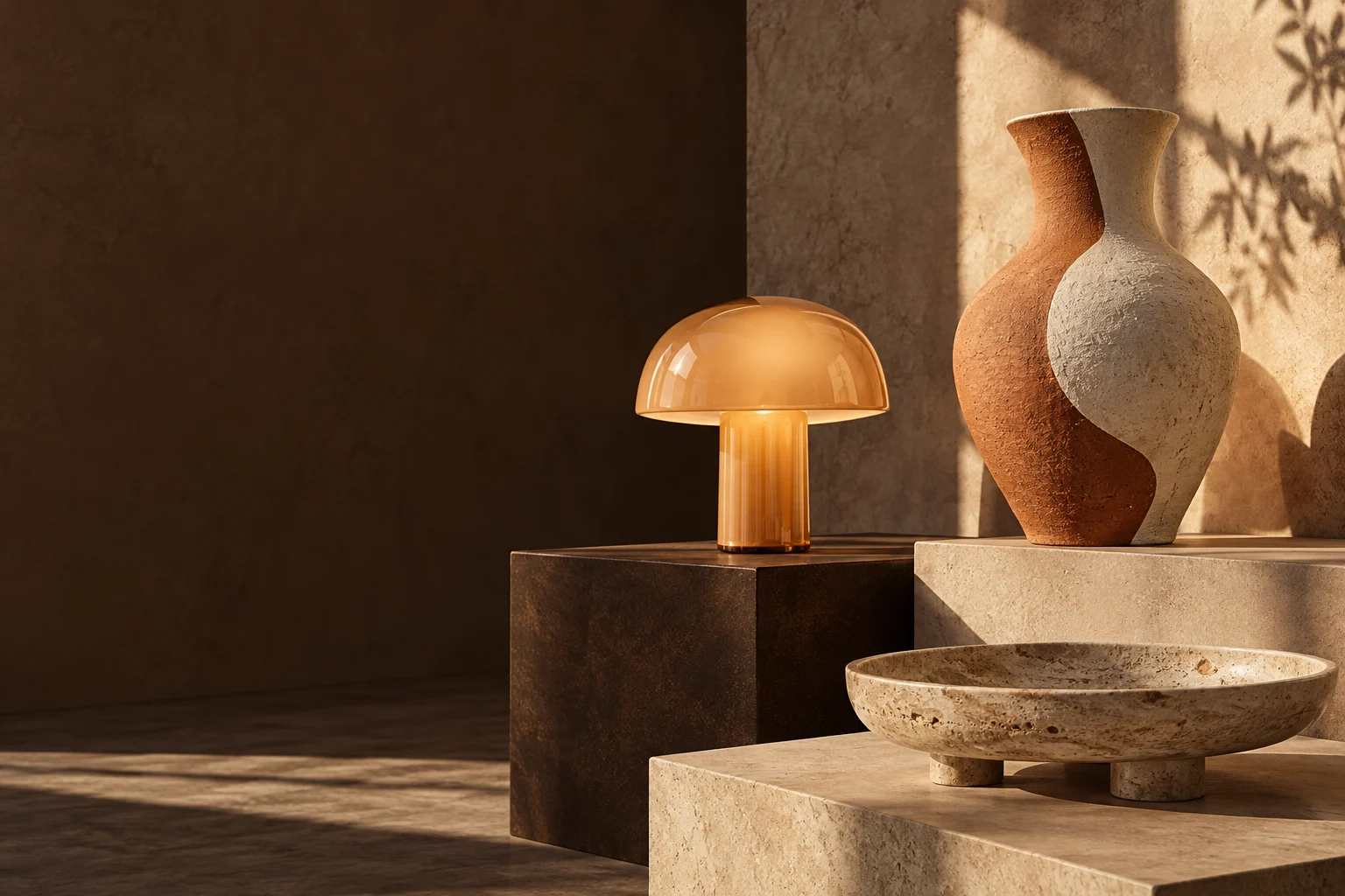 Nature morte de lampes et céramiques pour la boutique fictive Forma Objets