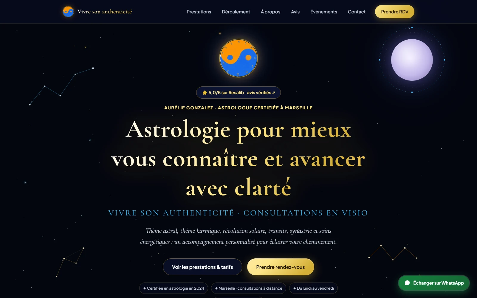 Le site d’astrologie Vivre son authenticité réalisé pour Aurélie Gonzalez