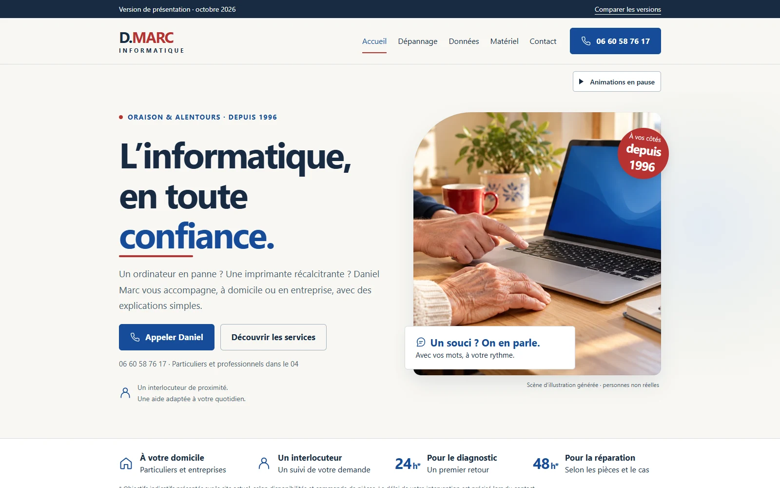 Capture réelle du site D.MARC Informatique sur ordinateur