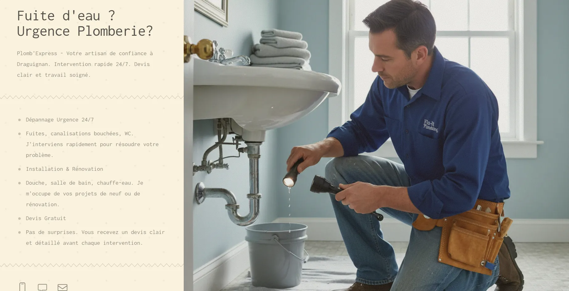Maquette site plombier urgence — concept landing page conversion Propulsite