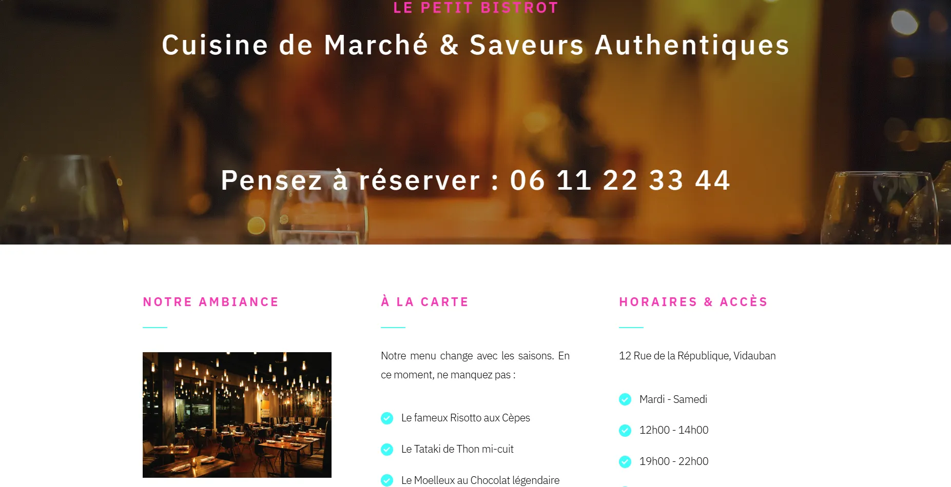 Maquette site restaurant avec menu digital — concept Propulsite